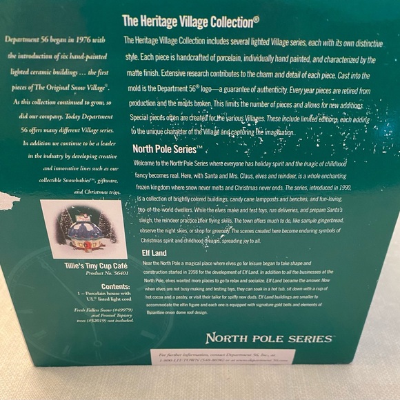 Dept 56 TILLIE'S TINY CUP CAFE 1998 North Pole Series Light & Box- Unused - Picture 3 of 10